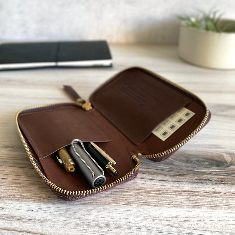 [TSL] Cordovan Leather Zip Pen Case