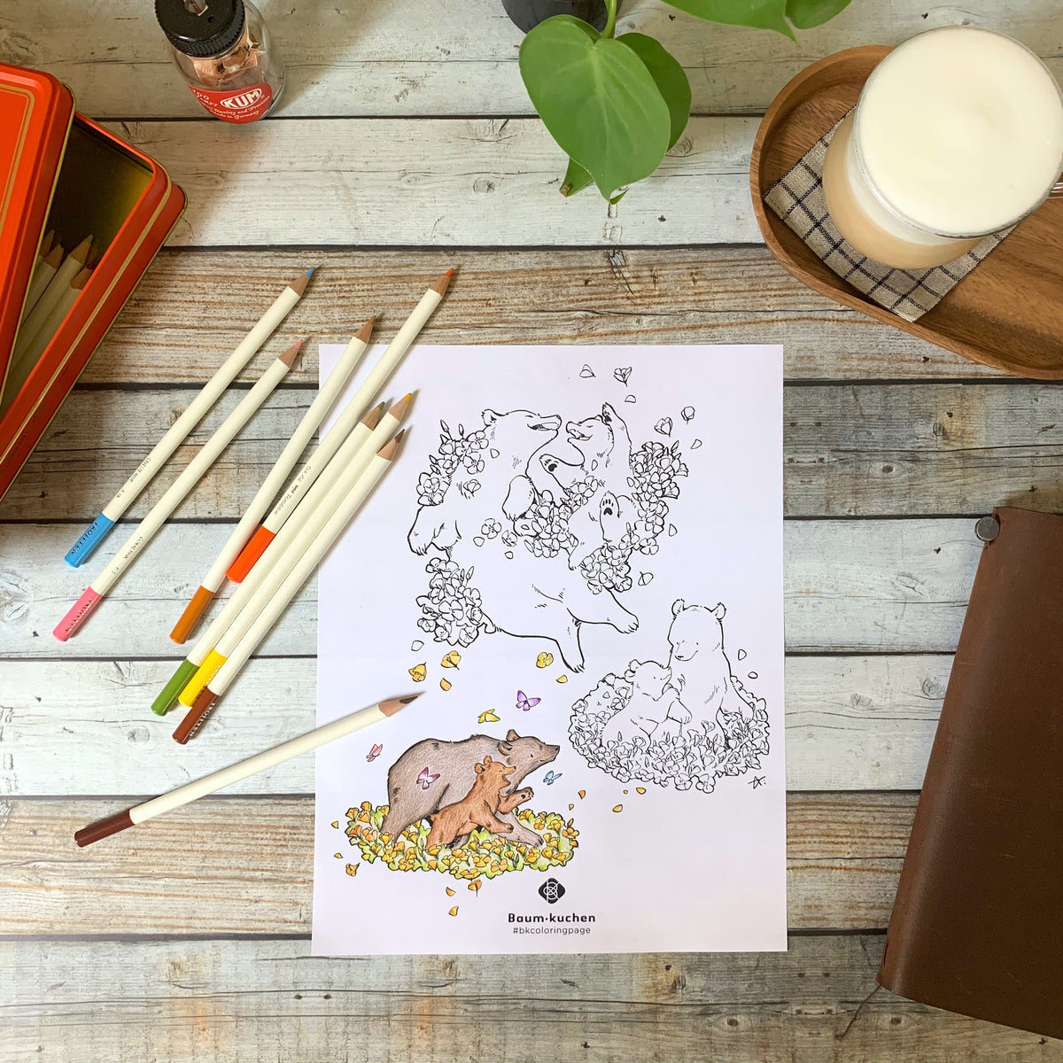 [BK Original Coloring Page] California Poppy and Bear (PDF Download)