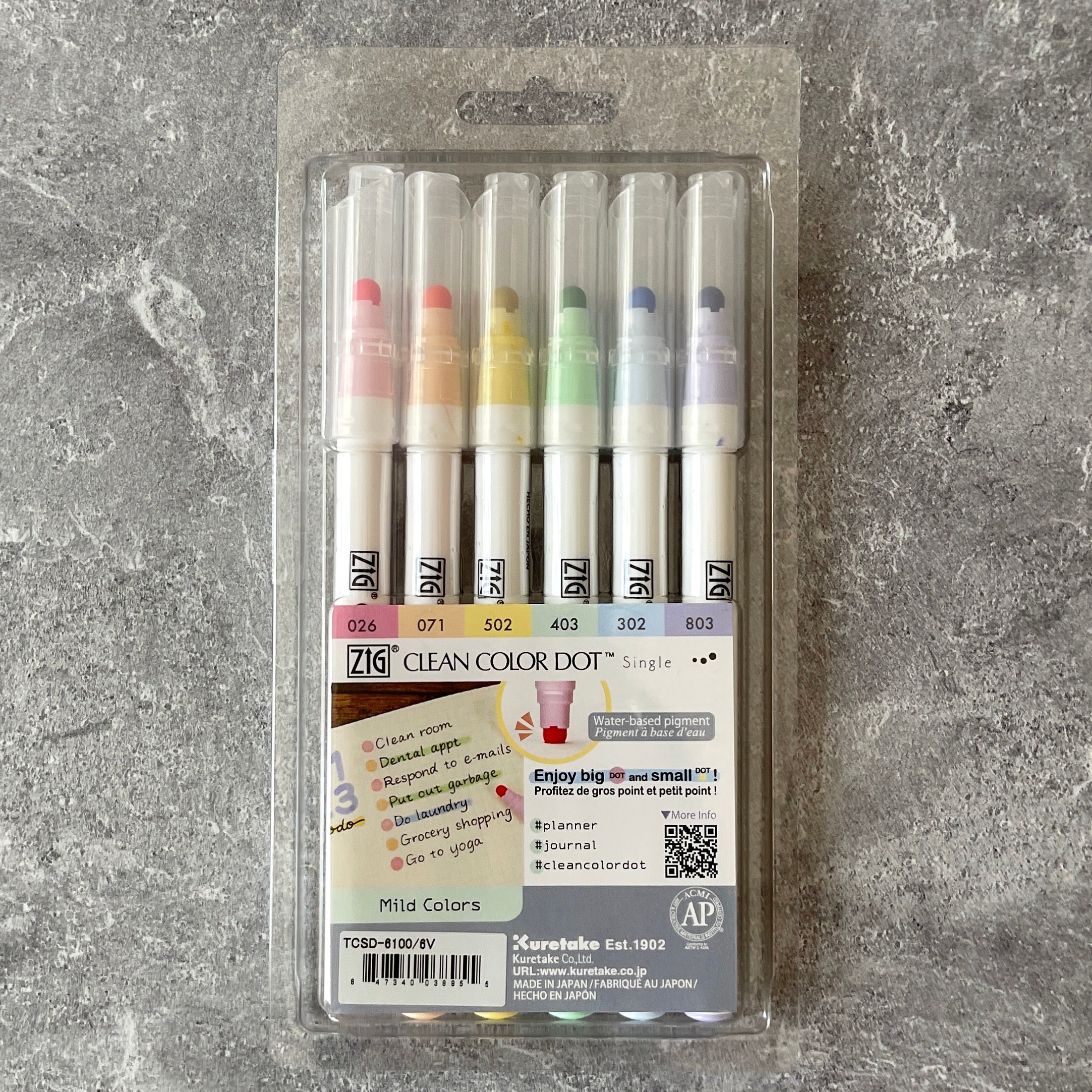 Kuretake] Clean Color Dot // 6 Color Set – Baum-kuchen